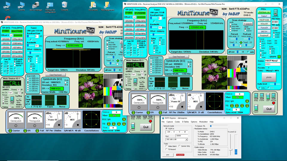 mon PC reçoit 1255Mhz_SR1000 envoieUDP vers DATVexpress_qui emet sur 437Mhz_second Minitiouner reçoit 437MHz_.jpg