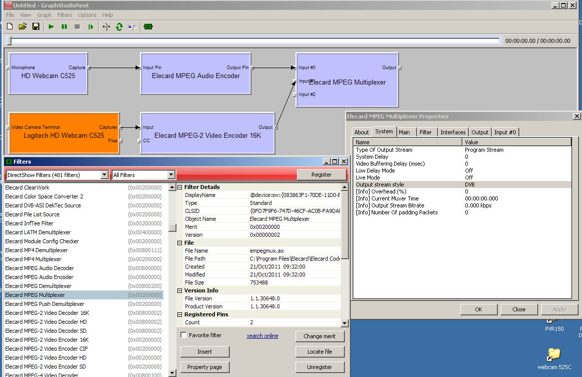 debut graphe avec les 2 filtres de capture C525 codage Mpeg2 et mux.jpg
